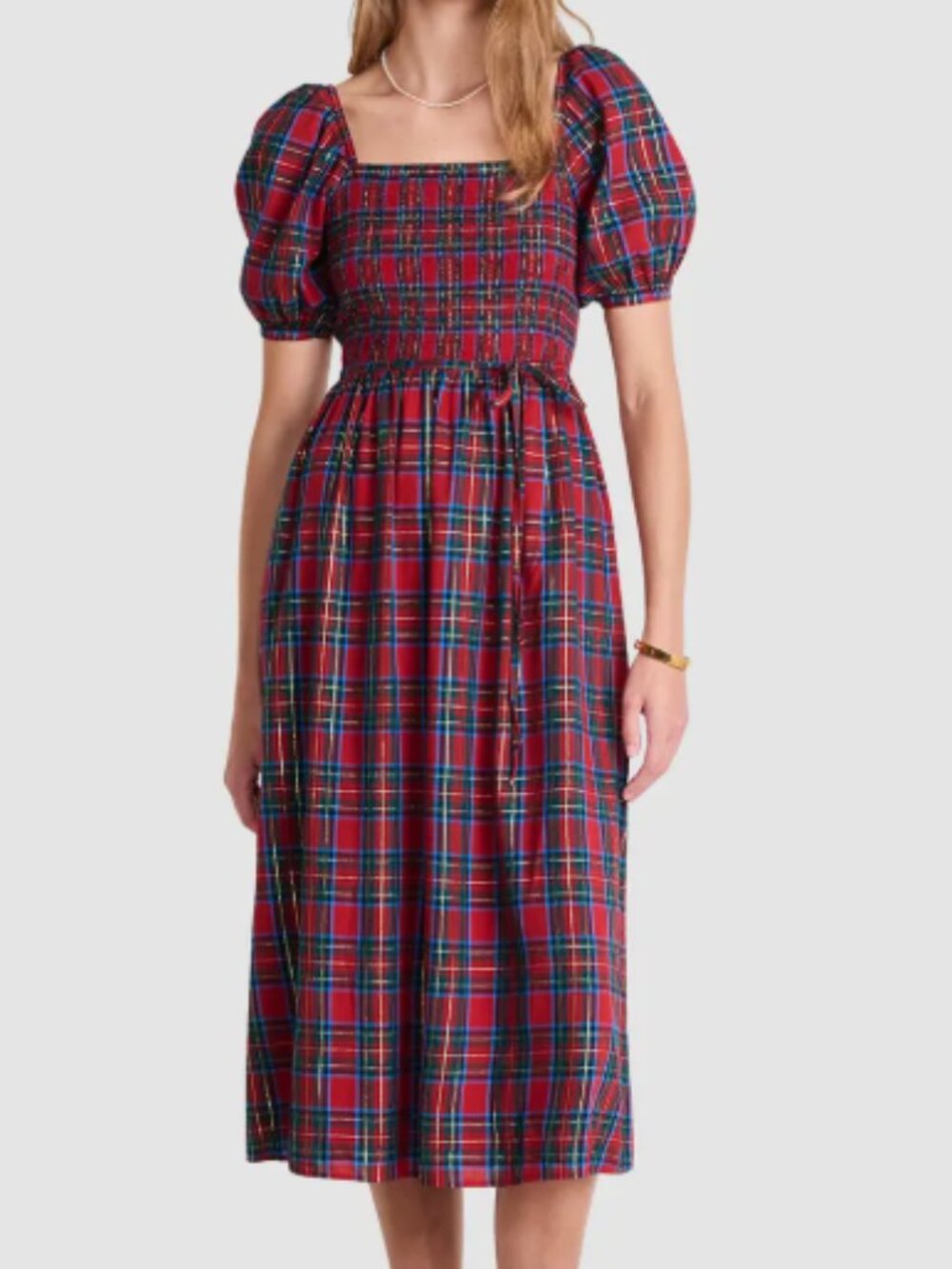 Vineyard Vines Ellen Plaid Puff Sleeve Midi Dress - NWT